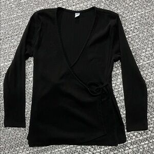 Old Navy | Black Long Sleeve Ribbed Wrap Shirt